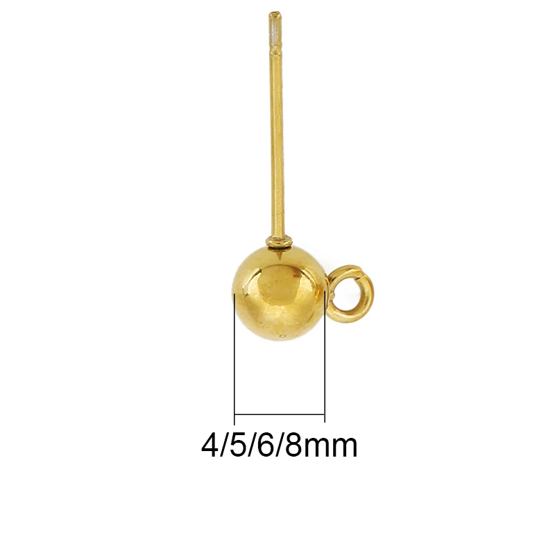 20pcs PVD Never Fade Stainless Steel Stud Earrings Post Pins With Loop 4 5 6 8 mm Earring Backs Making For Jewelry Accesorios