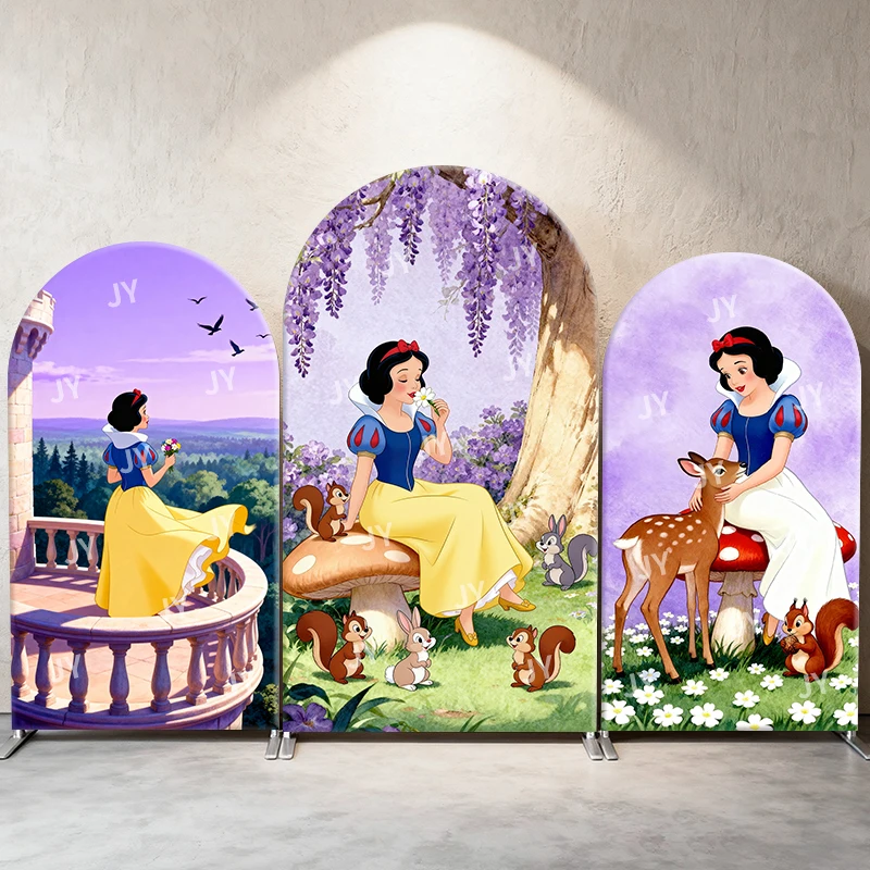 

Snow White Wisteria Castle Arch Backdrop Cover Forest Animals Scene Princess Theme Kids Birthday Party Photo Booth Background