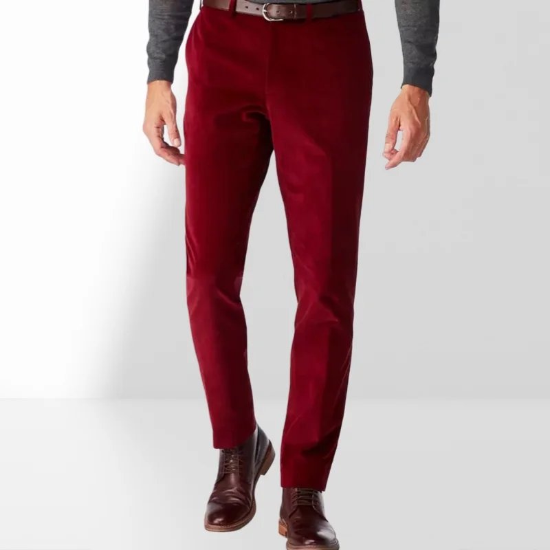 

Ярко-красные корейские бархатные мужские классические брюки, приталенные деловые брюки, зауженные ноги, доступны в нескольких цветах, подходят для