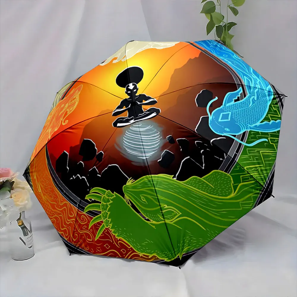 Meditative Figure with Four Elemental Creatures Design portable waterproof sun rain umbrella for outdoor travel beach