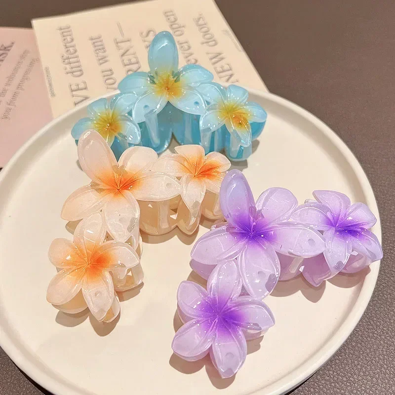 Fashion Gradient Egg Flower Hair Claws Clip Women Girls Sweet Acrylic Hairpins Summer Beach Hawaiian Headwear Hair Accessories