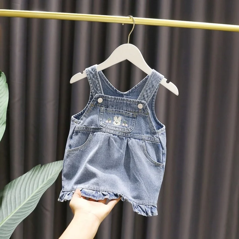 

Baby Girl Spring Outfit Set2025Baby Girl Spring New Style Girls Denim Suspender Skirt Shirt Two-piece Set