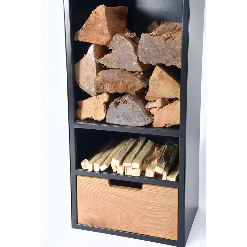 Oniya Steel Wood Store 150cmH Freestanding Metal Firewood Log Indoor with Drawer