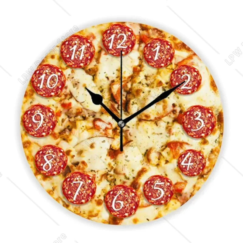 Funny It's Always Pizza Time Pepperoni Pizza Wall Clock for Kitchen Restaurant Decor Wall Watch for Diner Cafe Pizza Lover Gift