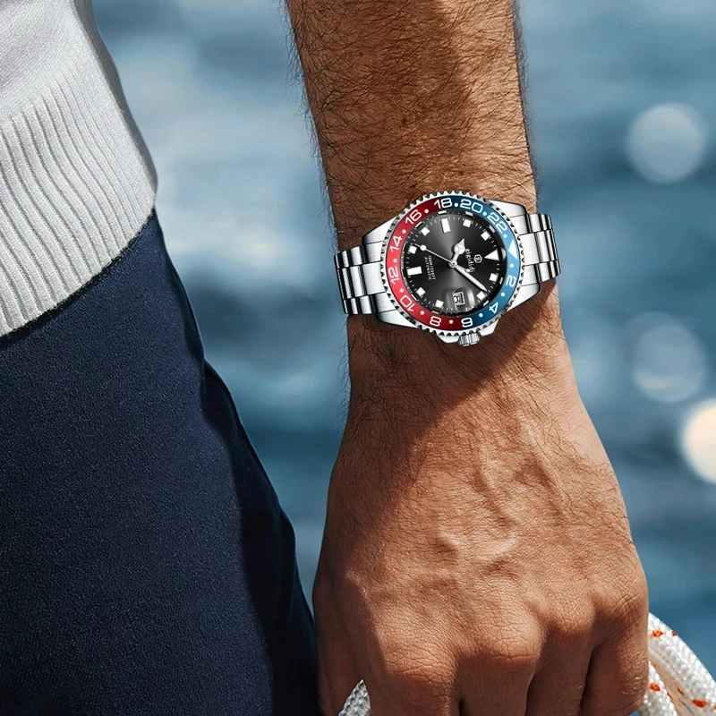 حار فاخر ساعات أوتوماتيكية ساعة ميكانيكية للرجال ساعة الغوص 100 متر مقاوم للماء ساعة اليد التقويم ساعة مضيئة هدية 2025