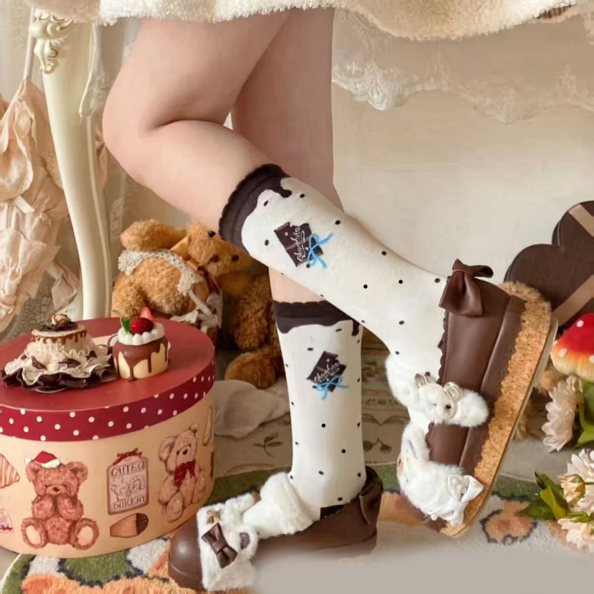 Chocolate Mint Original Sweet Girl LOLITA Autumn Women Socks Pure Cotton Cotton Socks Mid-Calf Socks