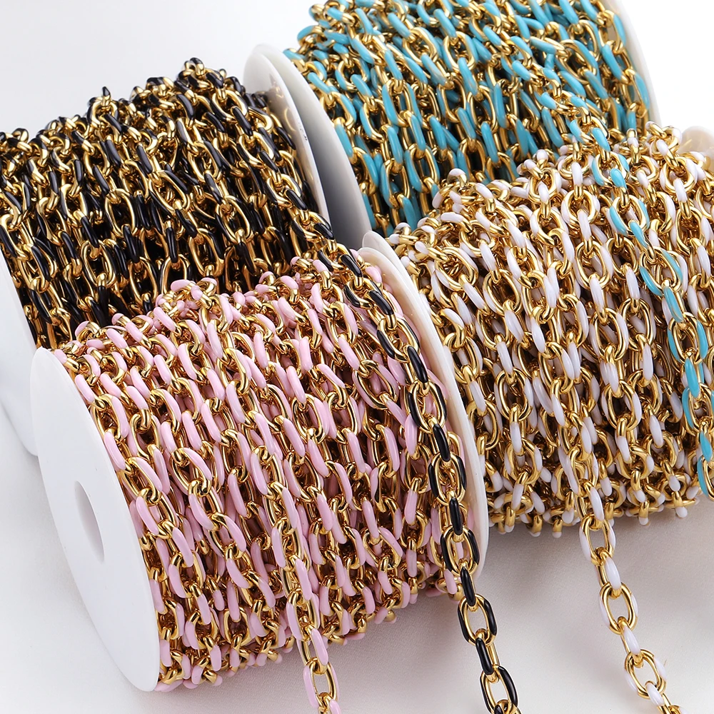 No Fade 1Meter Stainless Steel Enamel Chains 8mm Open Link Thick Rolo Chain for DIY Necklace Handbag Jewelry Making Component