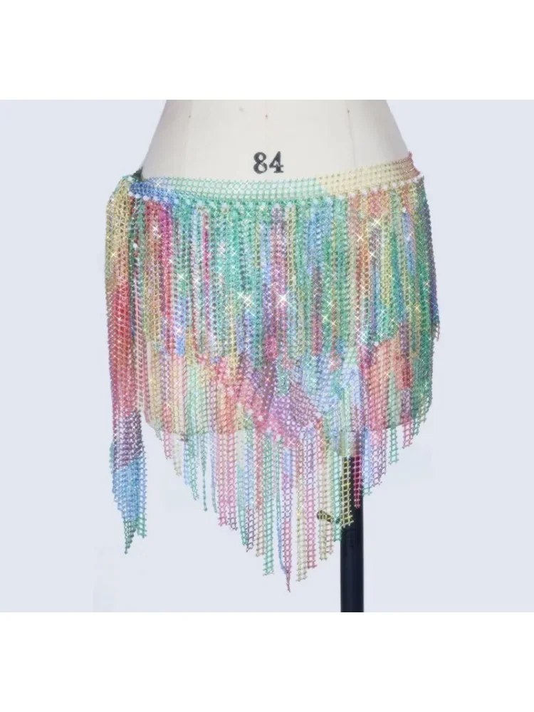 Belly Dance Hip Scarf Tassel Waist Chain Waist Scarf Artifact Starry Stars Front and Rear Triangle Style Super Shining customize
