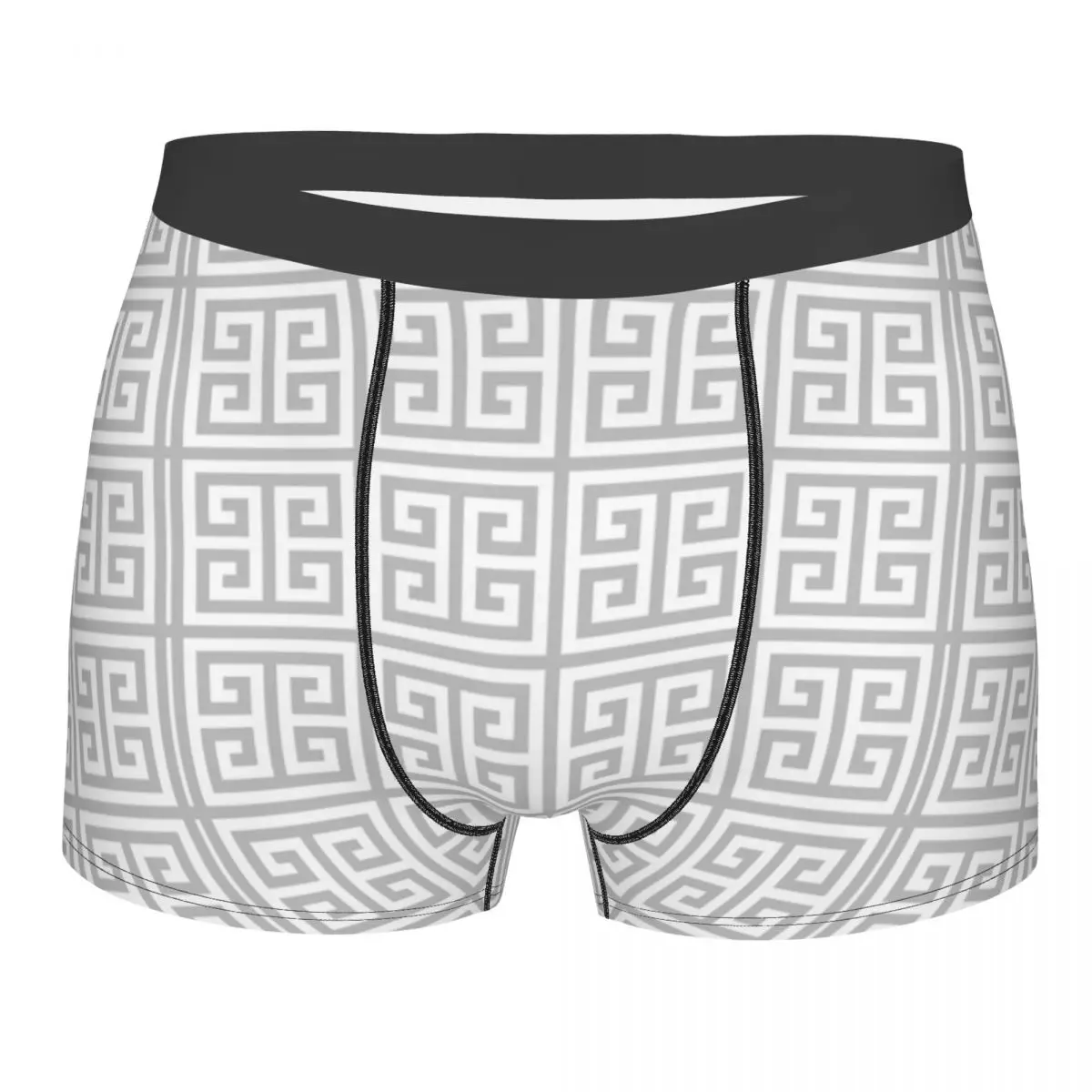 Boxer Greek Key Silver Gray White Pattern Shorts Panties Briefs Man Underwear Nodic Mid Waist Underpants for Homme Plus Size