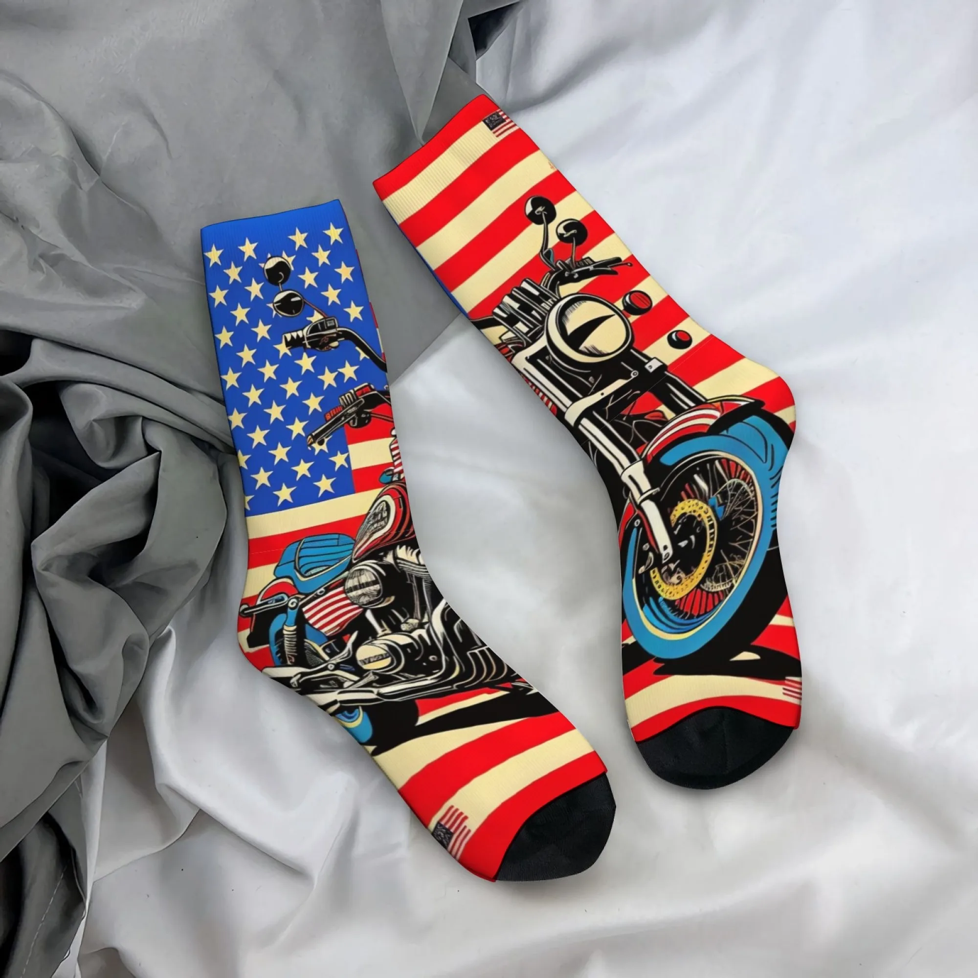 Herrensocken mit Harajuku-amerikanischem Retro-Motorrad-Thema – neuartige Street-Style-Motorrad-Trend-Freizeitsocken – lustiges Partygeschenk