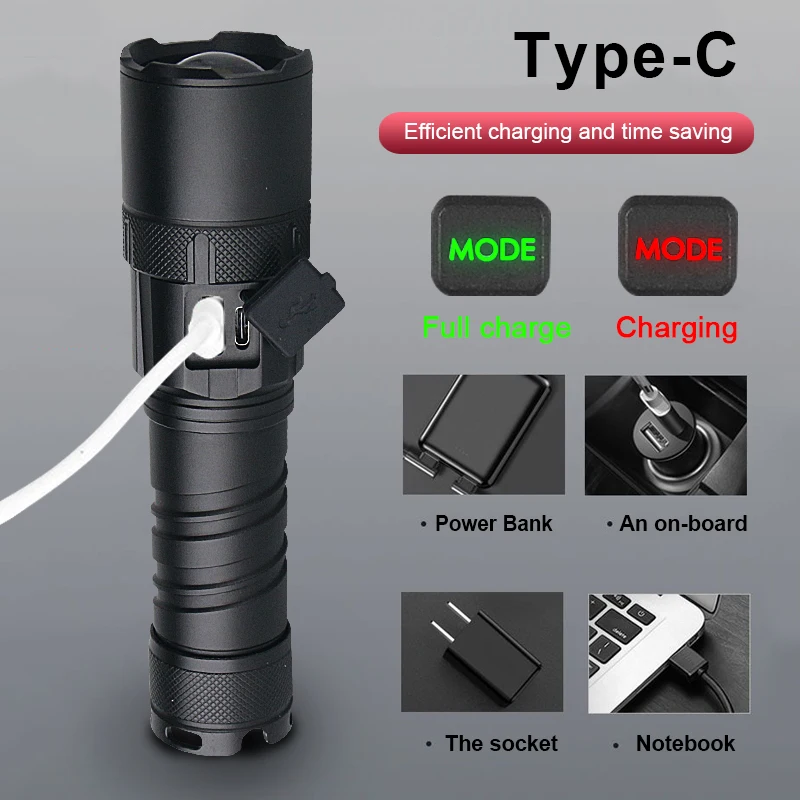 New XHP199 Powerful LED Flashlight XHP160 XHP90 Rechargeable Torch Light High Power Flashlight 26650 USB Waterproof Camping Lamp