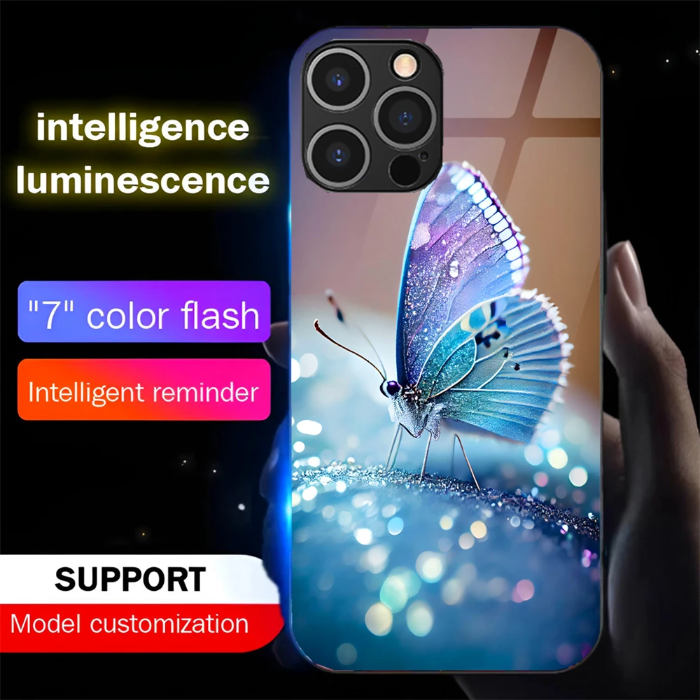 

Чехол для телефона Starry Butterfly со светодиодной вспышкой для девочек, светящийся защитный чехол для iPhone 16, E, 15, 14, 13, 12, 11 Pro Max XR XS Plus SE2020