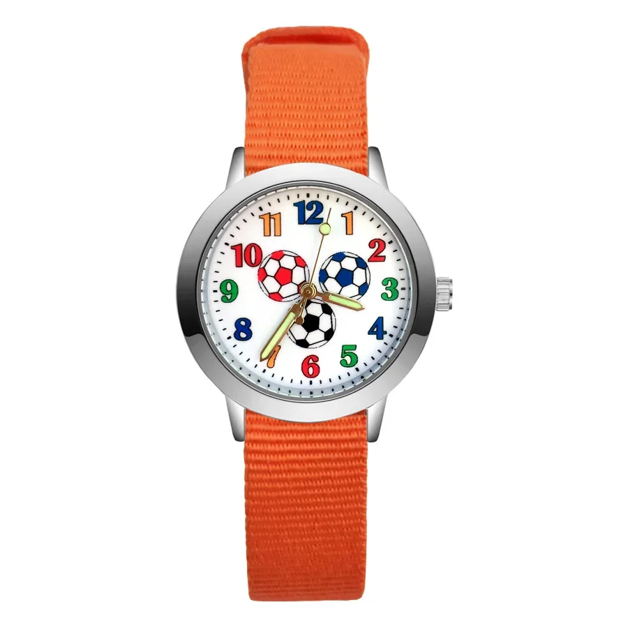 Montre de football arc-en-ciel pour enfants, bracelet en nylon, quartz, cuir, dessin animé, étudiants, filles, garçons, marque, usine, vente en gros, mode, nouveau