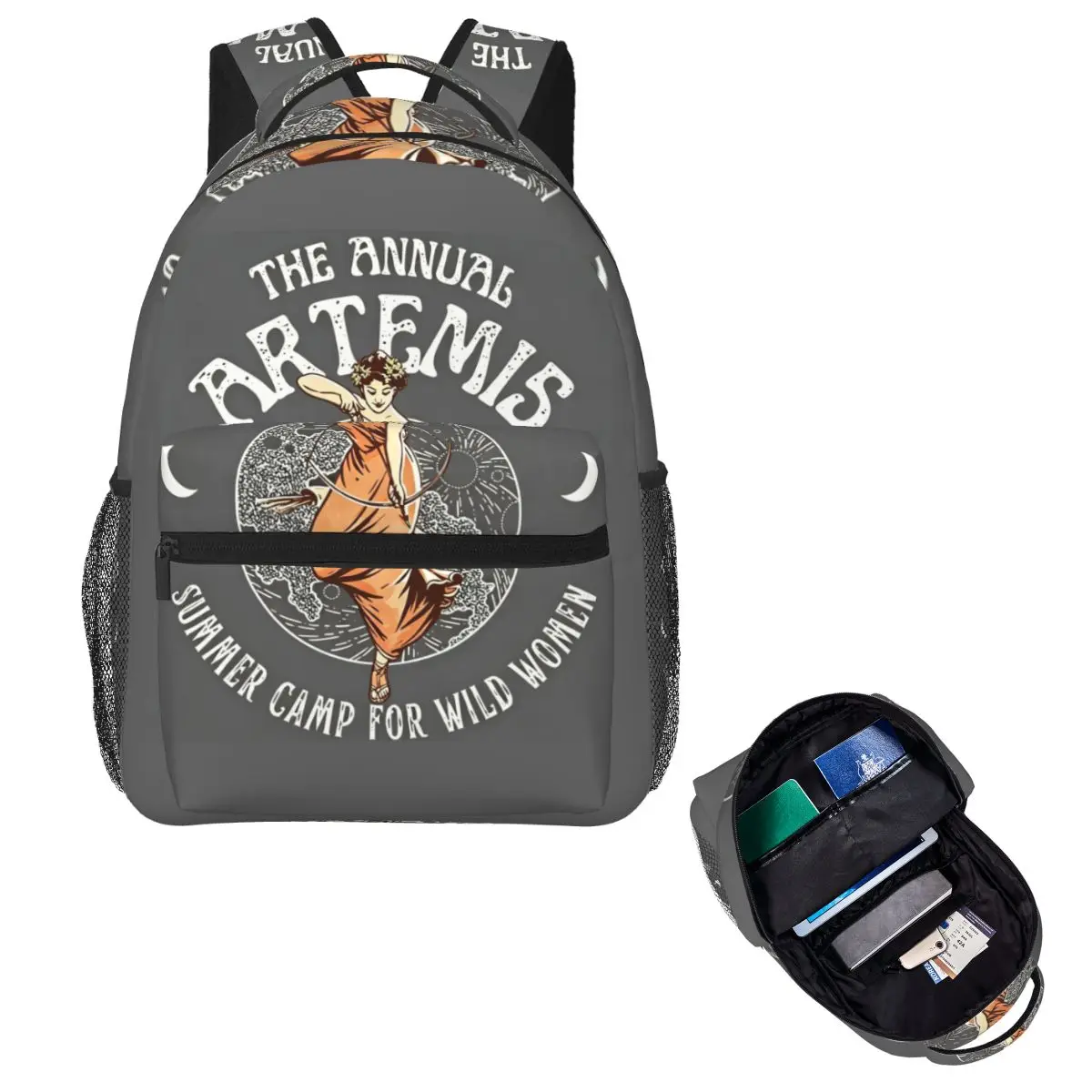 Artemis Summer Camp For Wild Greek Mythology Goddess FeminisT Huntress Student Backpack School Bag Daypack Bookbag Shoulder Bags