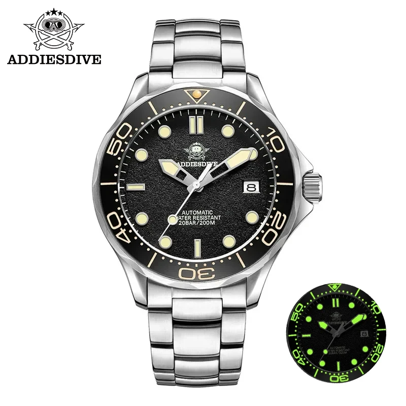 ADDIESDIVE-Classic Sapphire cristal relógio mecânico, relógios de pulso automáticos, Super luminoso, 200m mergulho relógio, novo, AD2106