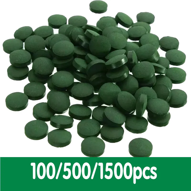 Tabletas de espirulina de alta pureza, 100/1500 unidades, enriquecimiento de algas marinas en espiral, comida para mascotas favorita, peces, cristal, camarones rojos, comida para peces, acuario