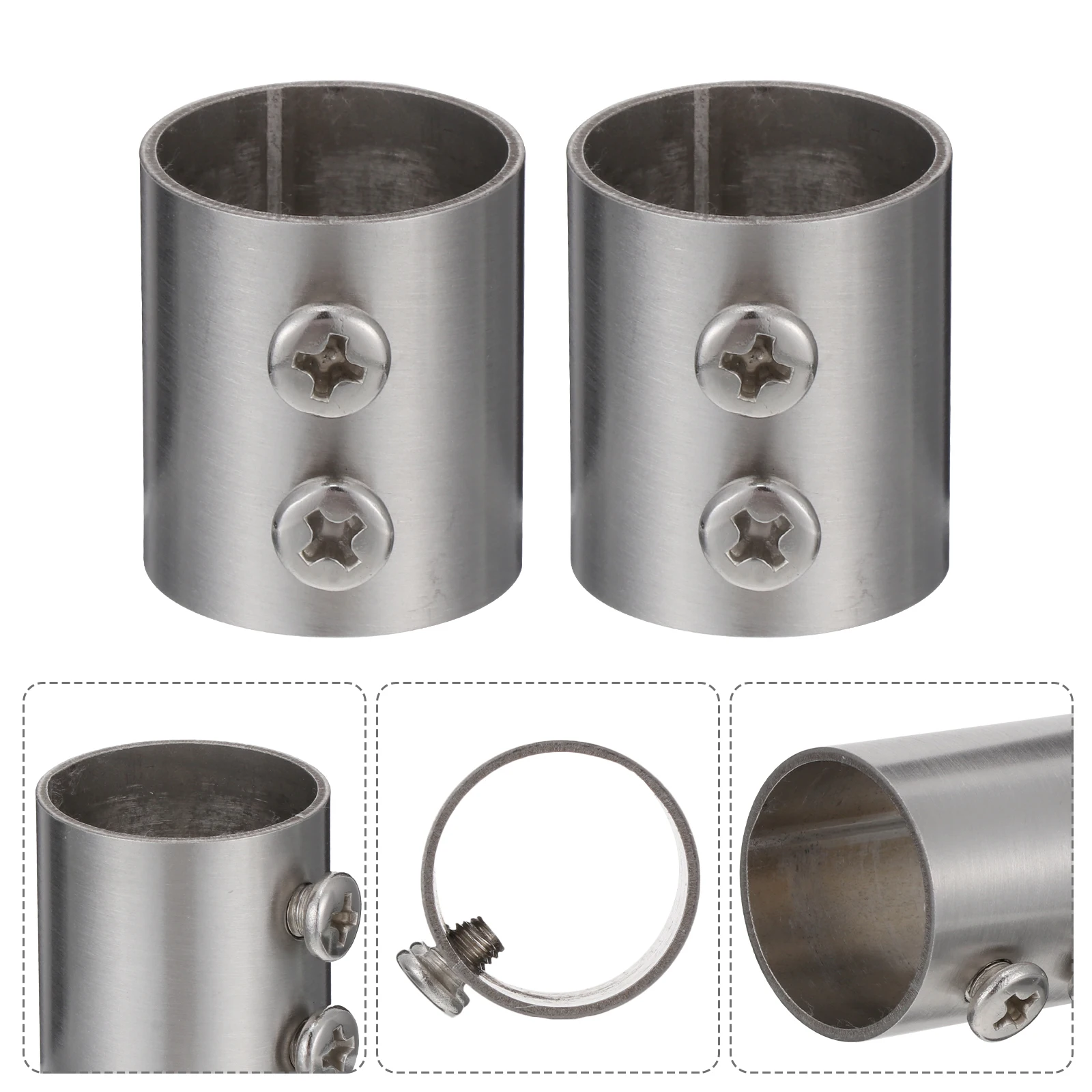 

5Pcs Connector Extension Head Clothes Rod Rail Round Stainless Steel Hanging Curtains Poles Wardrobe Pipe Closet