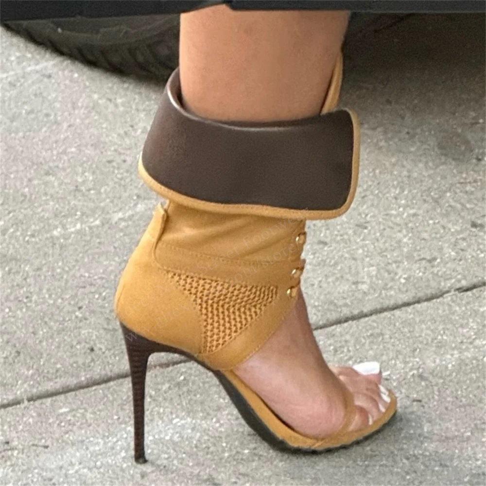 Women Open Toe Stilettos Lace Up Sandals Sexy Leather High Heel Fold Over Elegant 2026 Newest Casual Party Dress Shoes