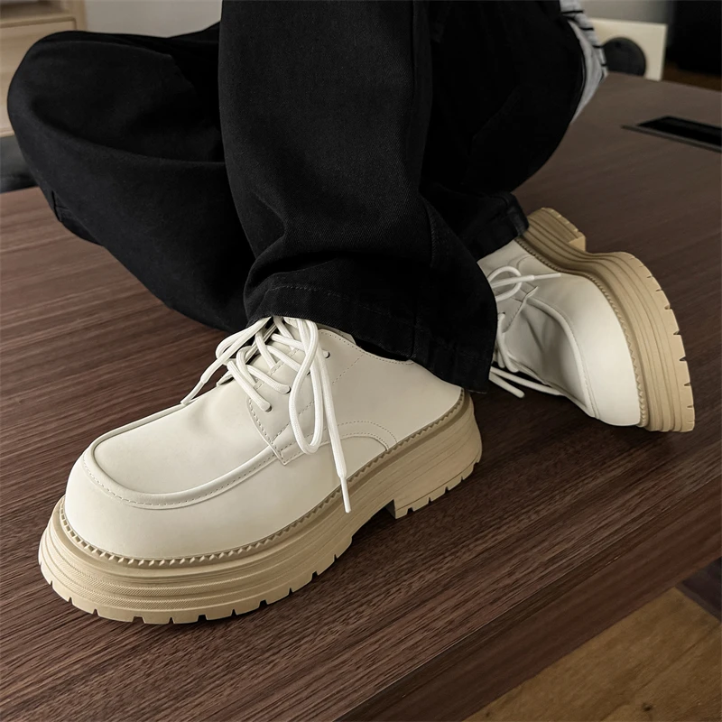 

Men's thick soled lace up leather shoes Minimalist designer style Work and party Outdoor Trendy Streets Young people's shoes