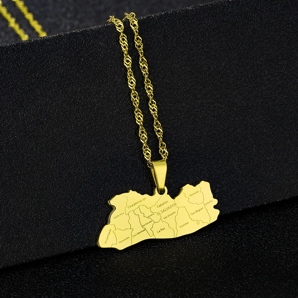 North America El Salvador Map City Pendant Necklace Stainless Steel Men Women Ethnic Maps Jewelry Gift