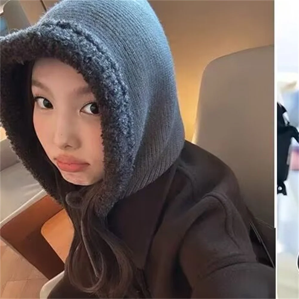 Kpop Idols NaYeon Knitted Hats Fashionable Personalized Pullover Knitted Hat Winter Warm Hoodie Neck Hats NAYEON Fans Collection