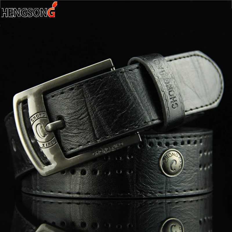 Ceinture large en cuir PU pour hommes, ceinture décontractée pour hommes, rivet creux, sangle de jeans masculine, style punk, haute qualité, nouvelle mode