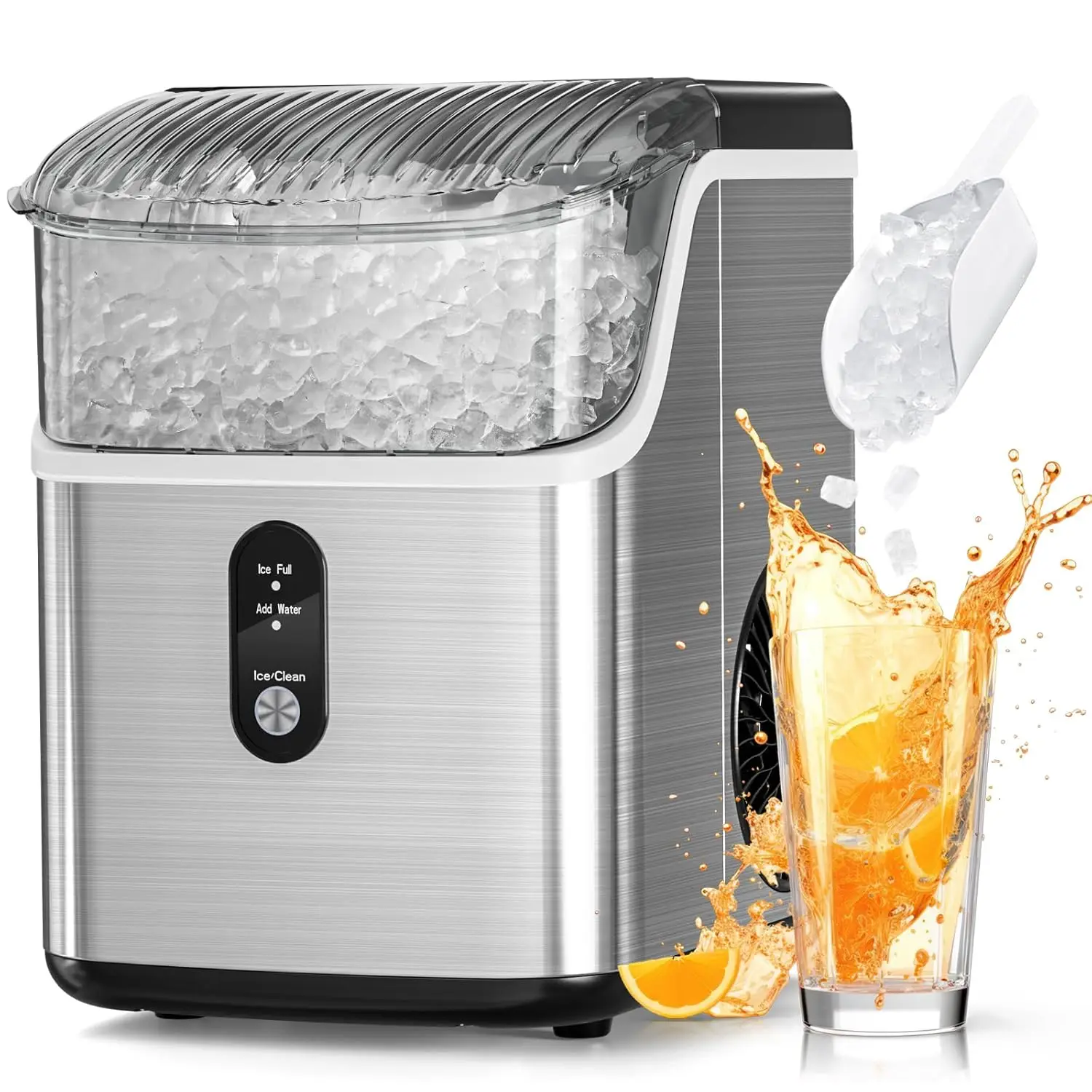 

Nugget Ice Makers Countertop, Pebble Ice Machine with Chewable Pellet Ice, 34Lbs/24H, Self-Cleaning, Sonic Ice, One-Click Operat