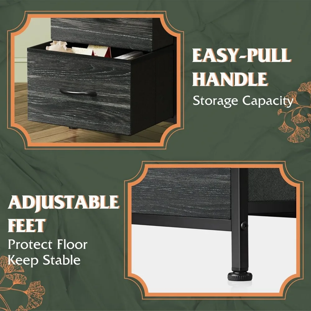 Nightstand with 3 Drawers, Fabric Dresser, Organizer Unit, Storage Dresser for Bedroom, Hallway, Entryway, Closets, Steel