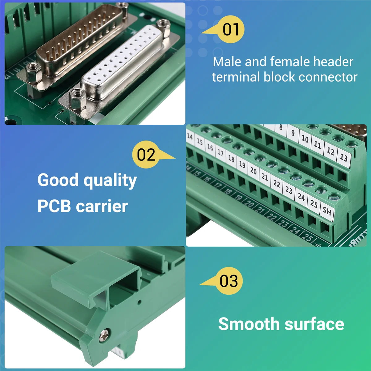 WFF DB25 DIN Rail Mount Interface Module Male/Female Connector Breakout Board