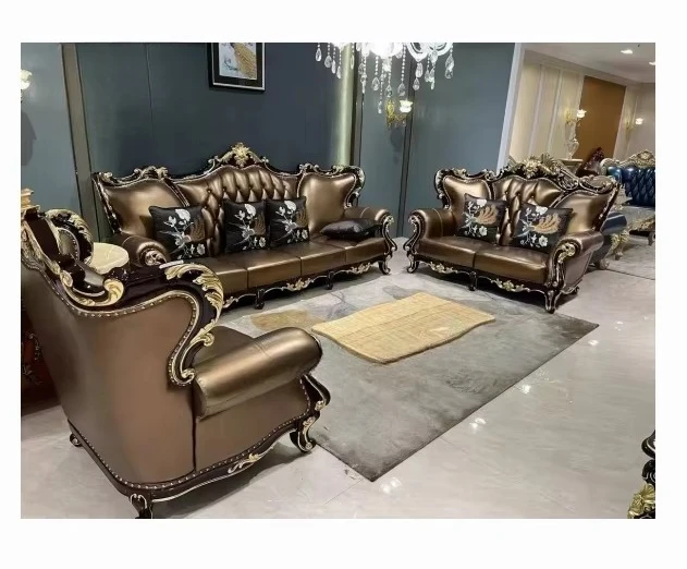 High Quality Home Apartment Villa Usage Coffee Color Leather Sofas Living Room Sofas