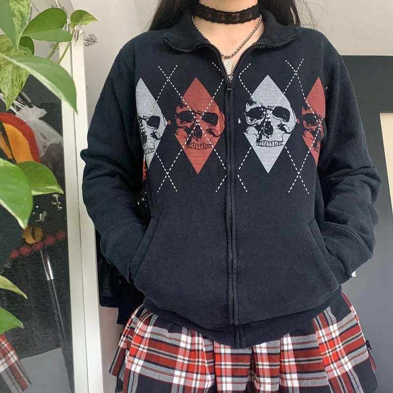 

Cutest Mall Goth School Girl Sweatshirts 90s Vintage Grunge Zip Up Jackets Y2K Aesthetics Harajuku Grunge Coats Autumn Clothes