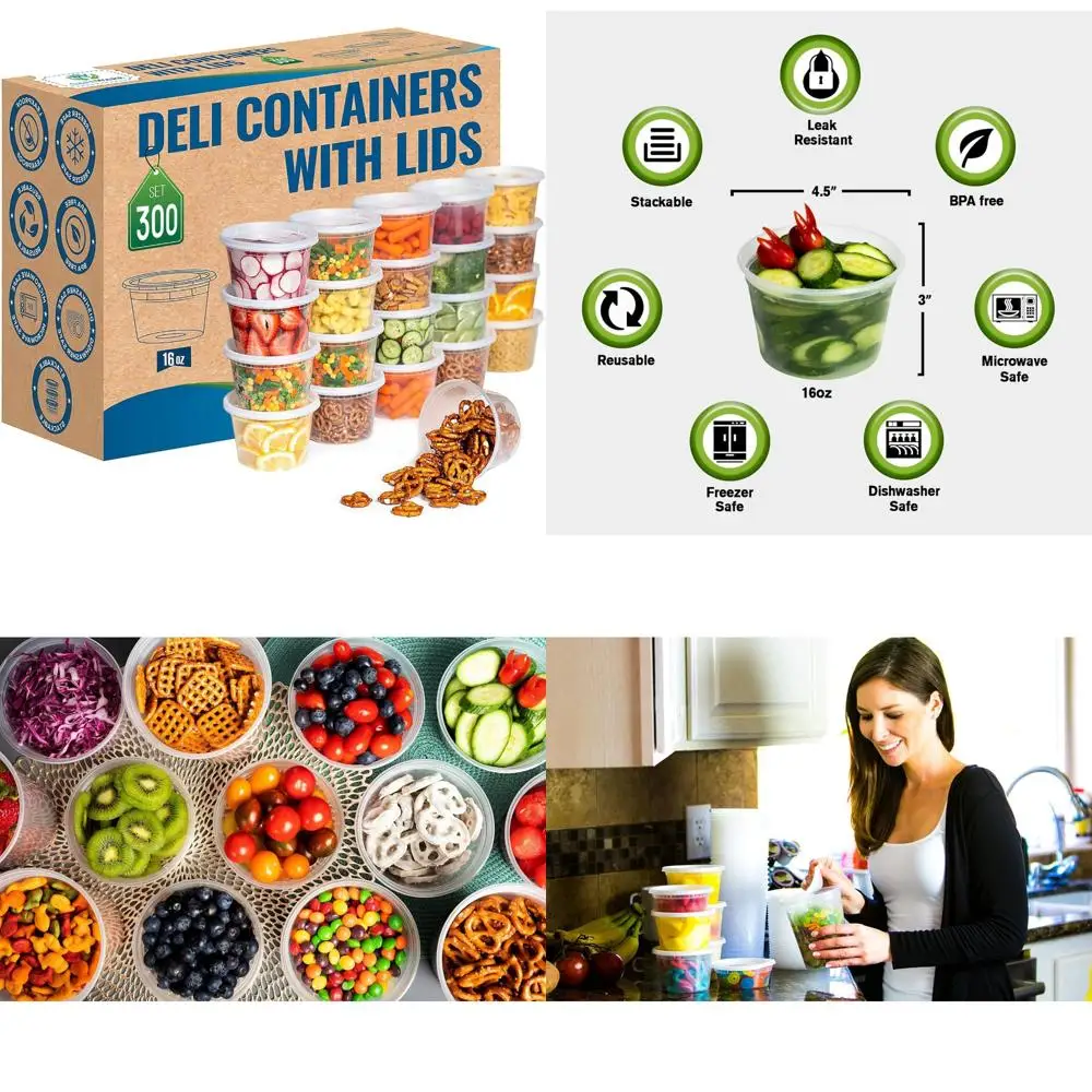 مجموعة حاويات سلايم محكمة الغلق ومضادة للتسرب - قابلة لإعادة الاستخدام، تخزين، يمكن التخلص منها، إعداد الوجبات، آمنة للطعام