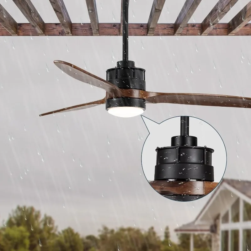 

Outdoor Ceiling Fan with Light for Patios, IPX4 Waterproof, DC Motor w 6 Speeds, 3 Blade Wet Rated Ceiling Fans, Walnut Wood