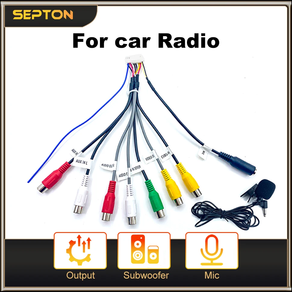 

SEPTON Universal RCA Cable Adapter Wiring Connector for Android Car Radio Output Wire Harness Mic Interface Line 3.5mm 20Pin