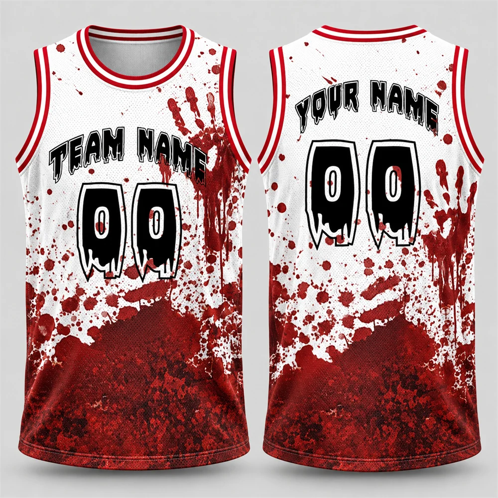 Mens Custom Halloween Basketball Tank Top Team Name Number Ghost Mummy and Skeleton Horror 3D Print Breathable Basketball Vest