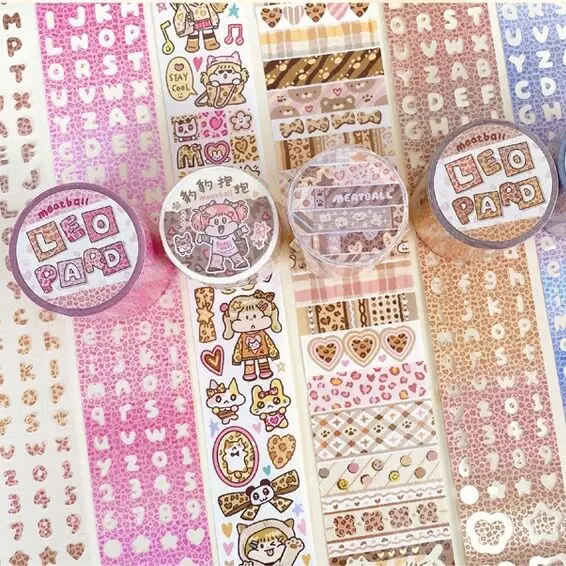 Meatball Meatball Tape Leopard Leopard journal Sticker Whole Roll Packed Alphanumeric Basic journal Material Cute