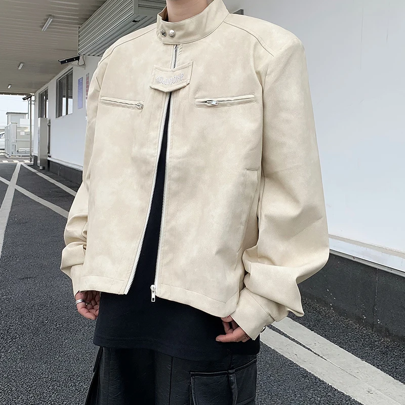 

Retro Brown Motorcycle Leather Jaet Men's ort Padded oulder Jaet Mural Color Series Youth Faion Autumn Season