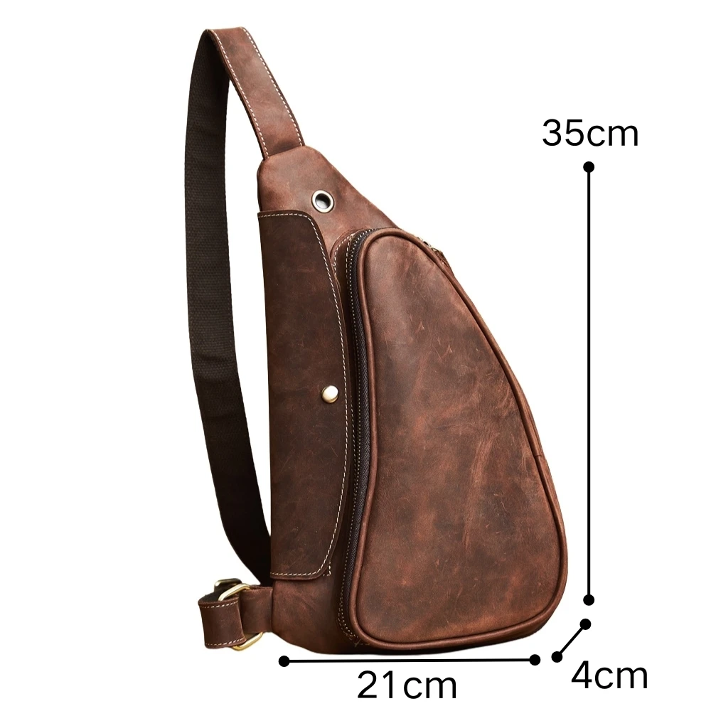 Genuine Leather Retro Men\'s Chest Bag Fashion Leather Dumpling Bag Crossbody Bag Sports Fitness Small Shoulder Bag