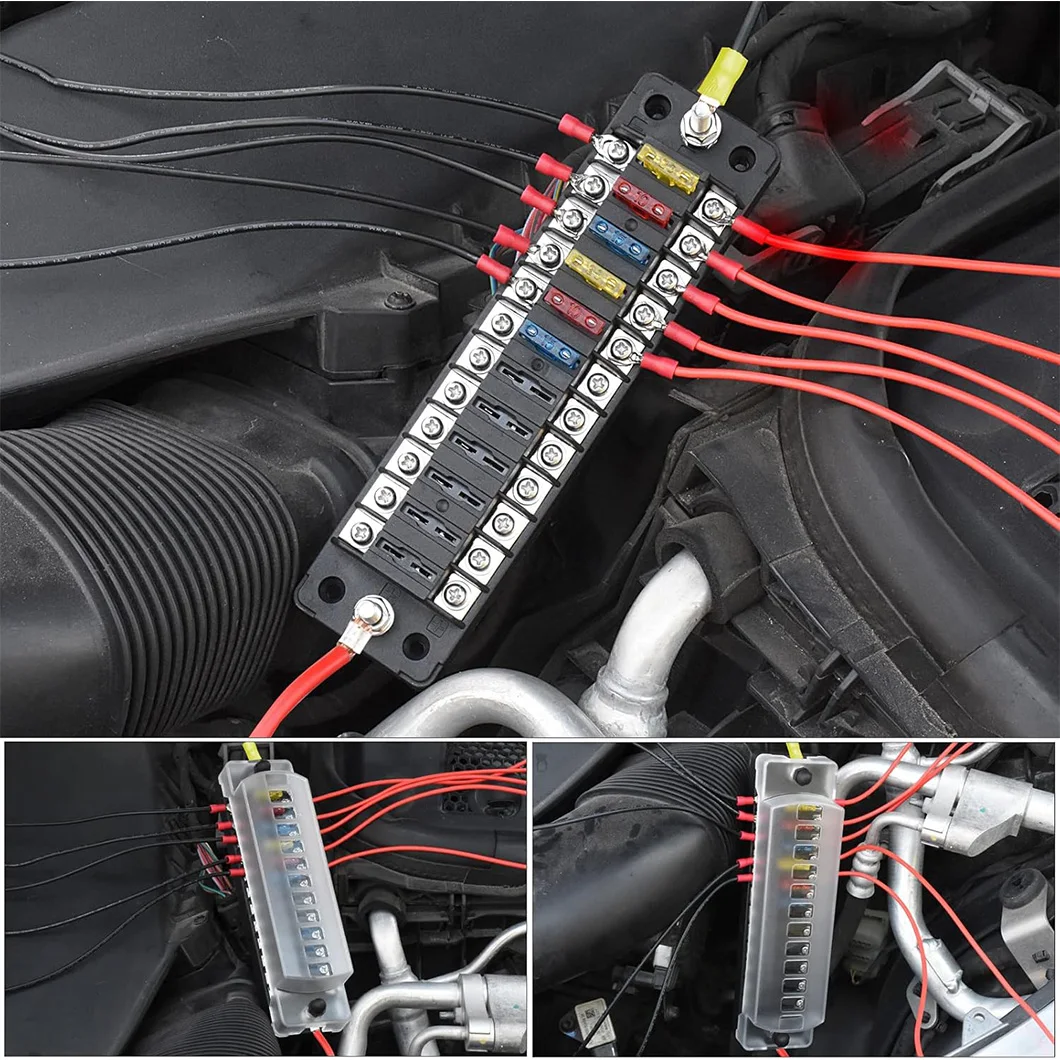ABILKEEN 12 Circuit DC12V-32V Automotive Fuse Box Blade with LED Indicator Light Positive Negative Dual Terminal Fuse Box Holder