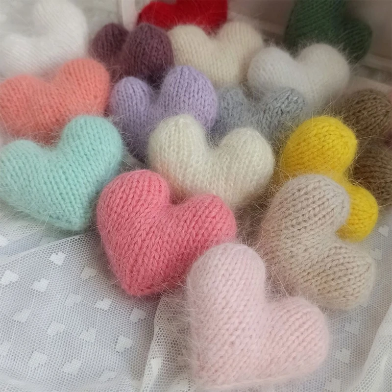 1pc Love Heart Newborn Photography Props Handmade Knitted Mohair Heart  Prop for Baby Studio Photo Shooting Backdrop Accessories