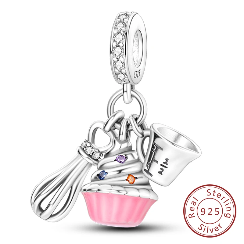 Charm-Anhänger aus 925er-Sterlingsilber, rosa, passend für Original-Charm-Armbänder, Halsketten, Perlen, DIY-Schmuckzubehör