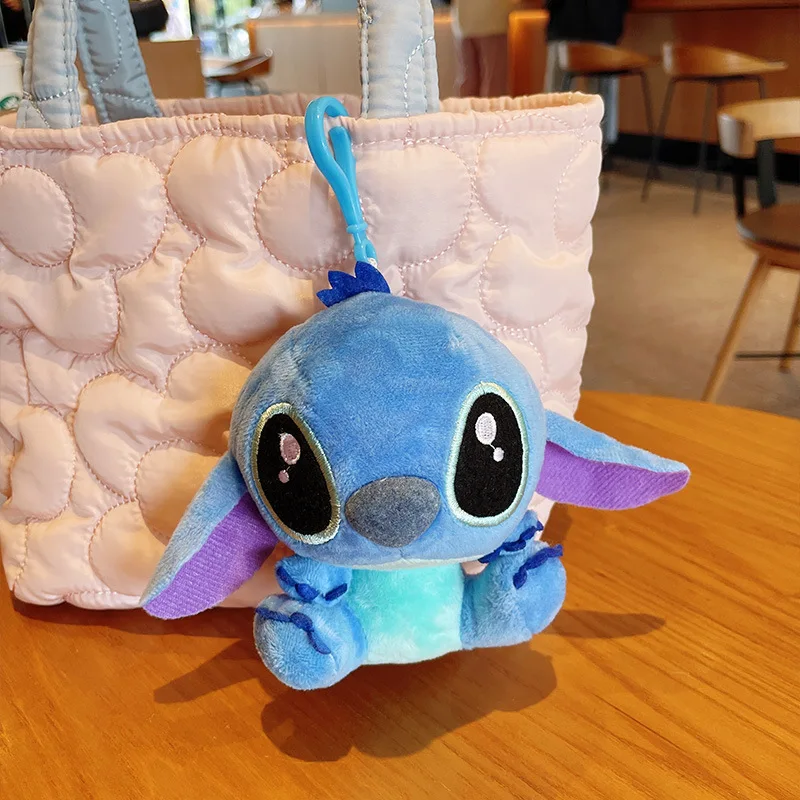 12cm Disney Lilo and Stitch White or Blue Belly Scrump Peluche Soft Cartoon Toys Dolls Hook or Sucker Keychain