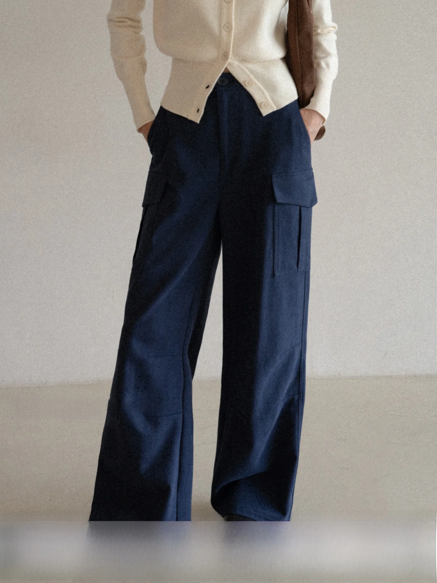 

Синие прямые брюки для работы и повседневной носки, простые, стройнящие, с широкими штанинами, длинные, универсальные, с высокой талией, на молнии, из полиэфирного волокна, женские.