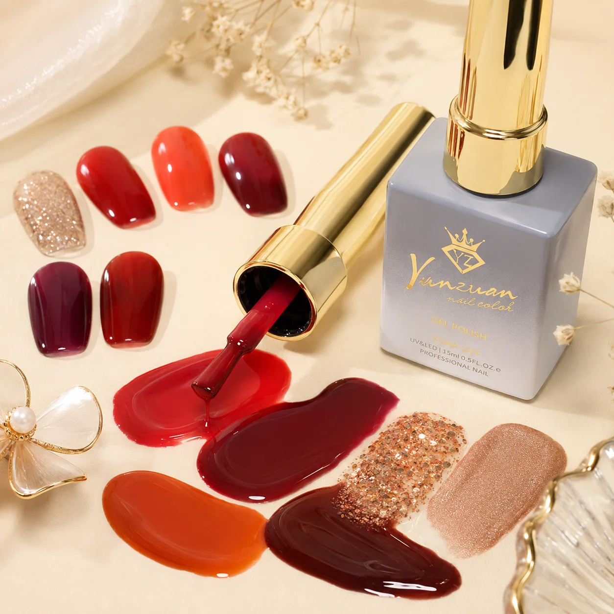 Yunzuan 30 Colors Red Orange Gel Nail Polish 15ml High Gloss Soak Off UV LED Manicure Nail Gel
