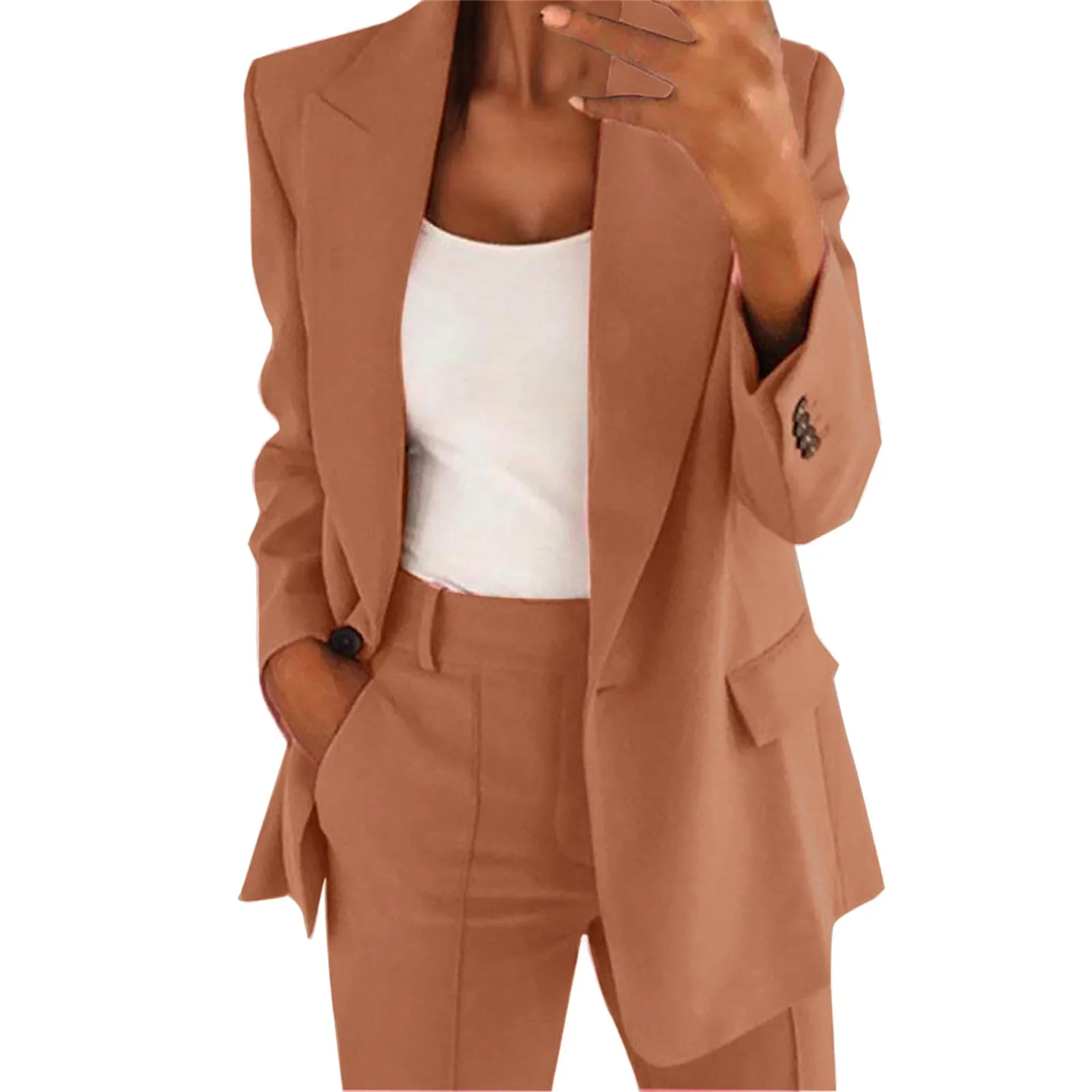 For Lady Suit Coat Long Sleeve Buttons Blazer for Daily Wear Suit Jacket Fashion Solid Color Turndown Collar Suit Jacket