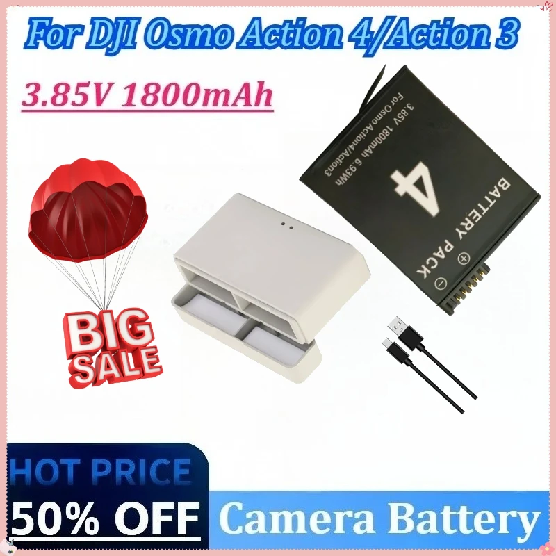 

New 3.85V 1800mAhfor DJI Osmo Action 4/3 Camera Battery Accessories with Charger for DJI Action 4/Action 3 Replacement Battery