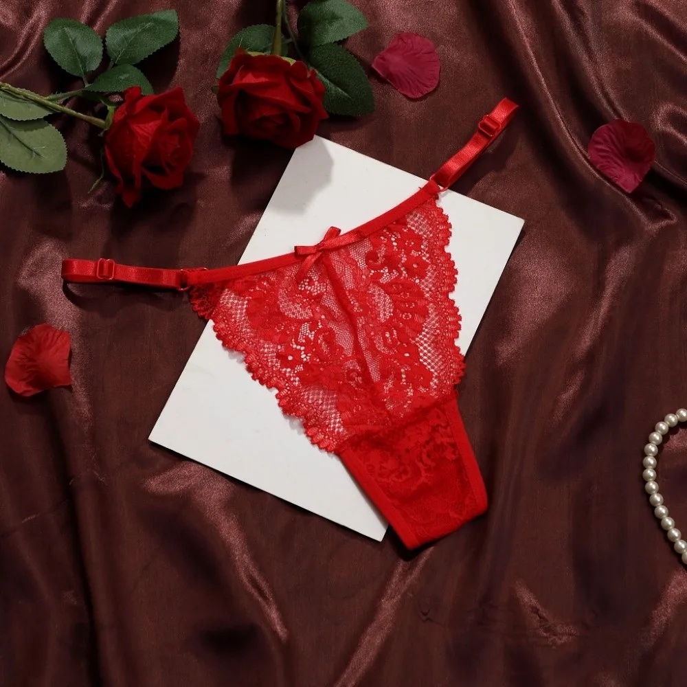 Comfortable Soft Lace Flower Thongs Traceless Underpants Low Waist Briefs Lingerie Solid Color T-back Panties Girls