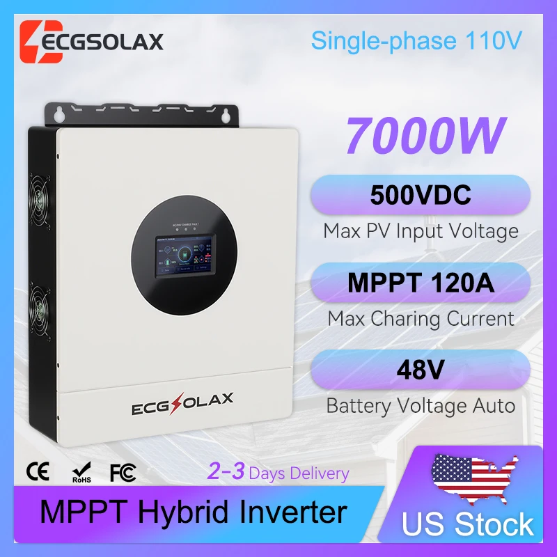 ECGSOLAX 7KW Hybrid Solar Inverter 48V 110V Single-phase inverter With MPPT 120A Solar Charger Max PV 500VDC