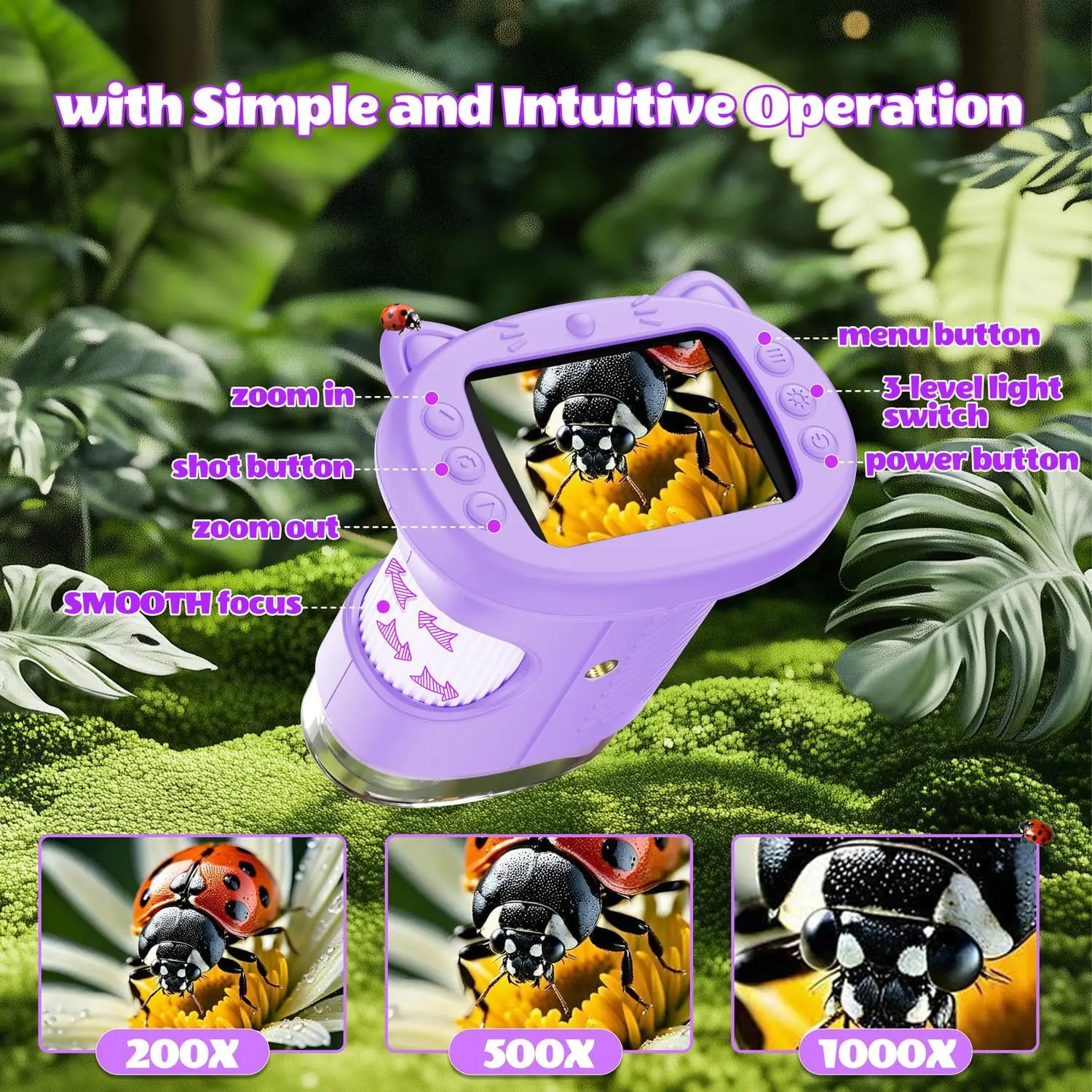 Crianças microscópio 500x ciência e educação microscópio portátil 2.4 Polegada bolso usb microscópio presentes de aniversário para meninos e meninas