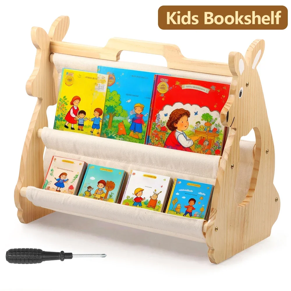 Kids Bookshelf Wooden Montessori Bookshelf with Carry Handle Toddler Picture Book Storage Rack Multi-Layer Storage Bookshelf